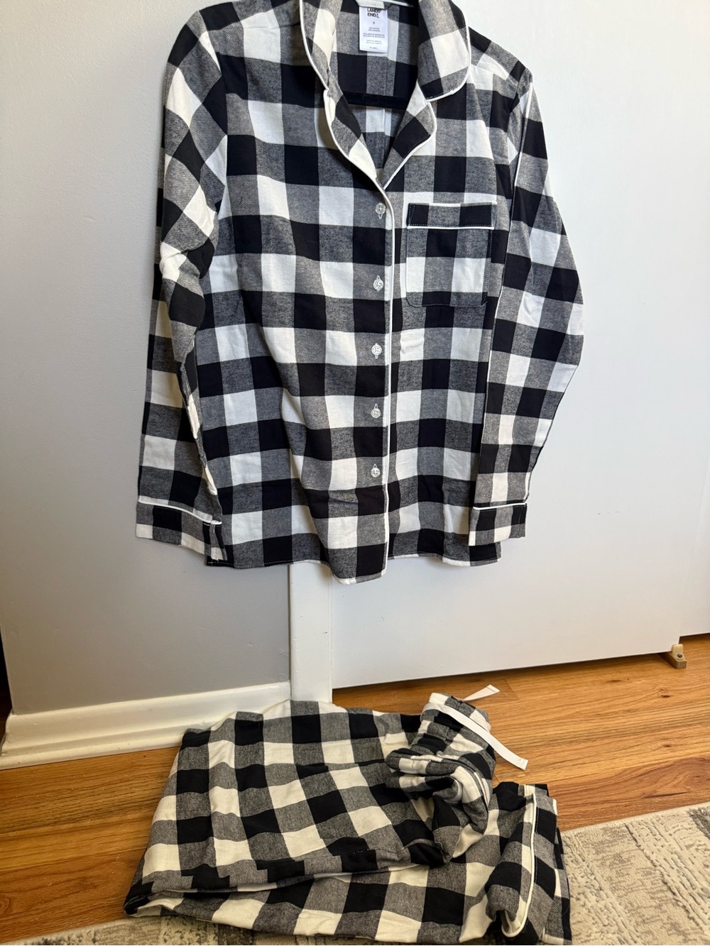 Lands' End Black and White Plaid Button Shirt and matching pants
